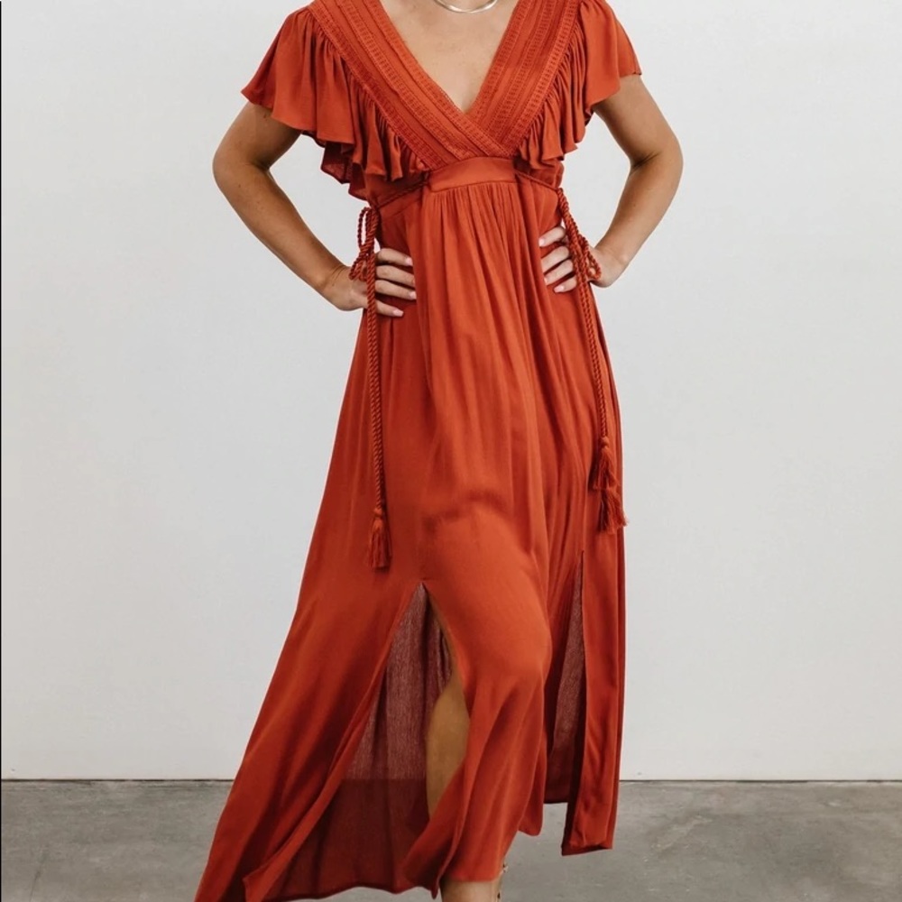 Baltic Born Jennifer Deep V Dress in Rust - Size Small